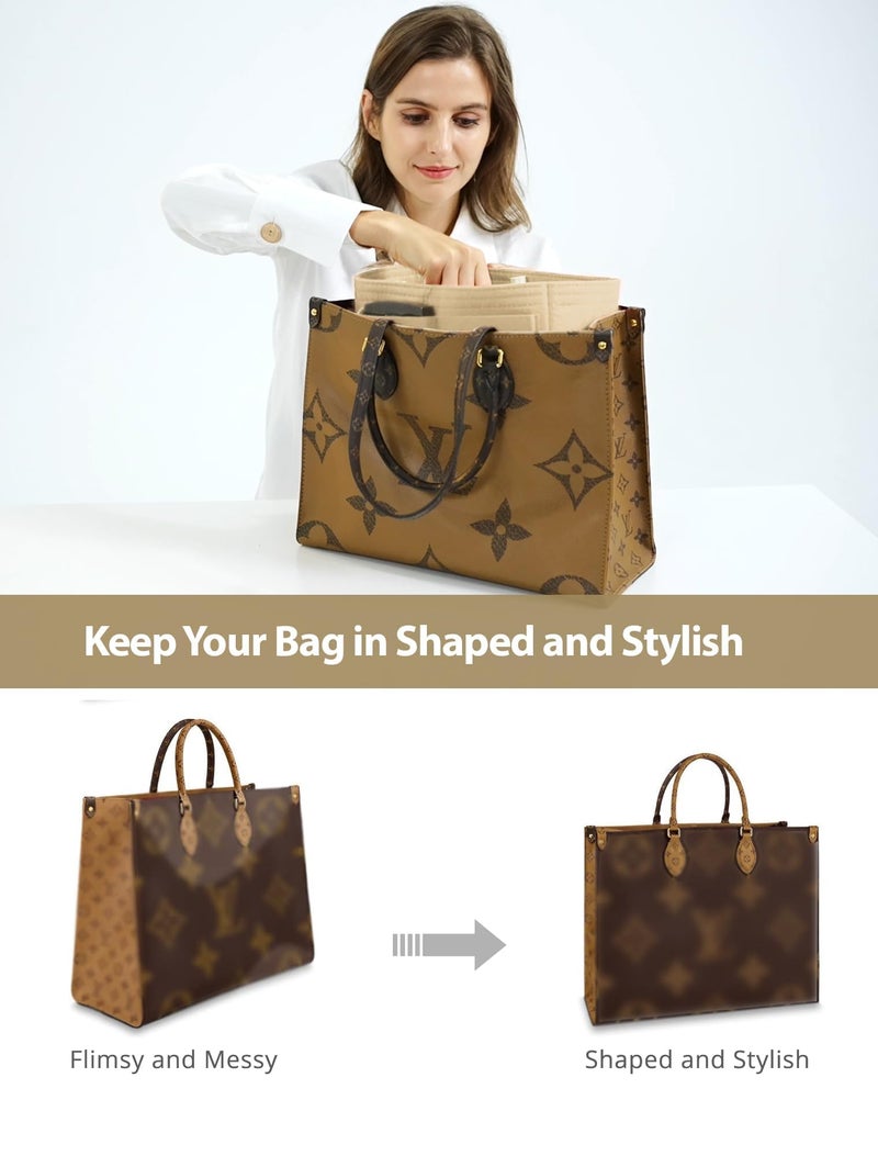 OMYSTYLE Slender Large Beige 13.7""  3.6""  5.9"" Meid Purse Organizer Insert for Handbags, Felt Bag Organizer for Tote & Purse, Tote Bag Organizer Insert with 5 Size - Image 5